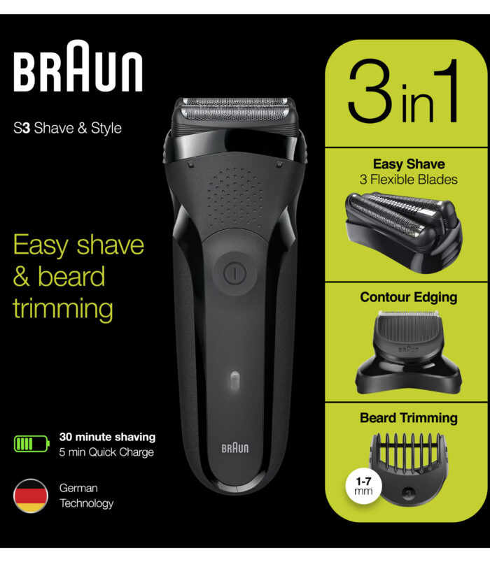 Braun Series 3 Shave&Style 300BT Elektrisch Scheerapparaat, Scheermes Voor Mannen, Zwart