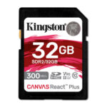 Kingston Technology 32GB Canvas React Plus SDHC UHS-II 300R/260W U3 V90 voor Full HD/4K/8K