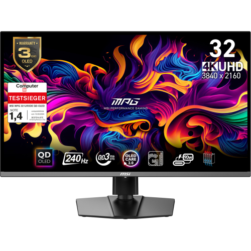 MSI MPG 321URXDE QD-OLED computer monitor 80 cm (31.5") 3840 x 2160 Pixels 4K Ultra HD Zwart