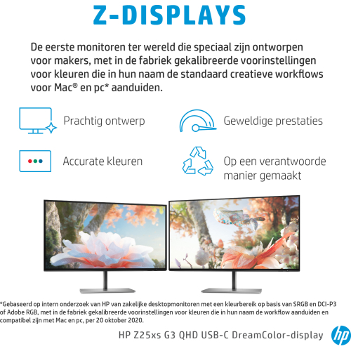 HP Z25xs G3 computer monitor 63,5 cm (25") 2560 x 1440 Pixels Quad HD Zwart