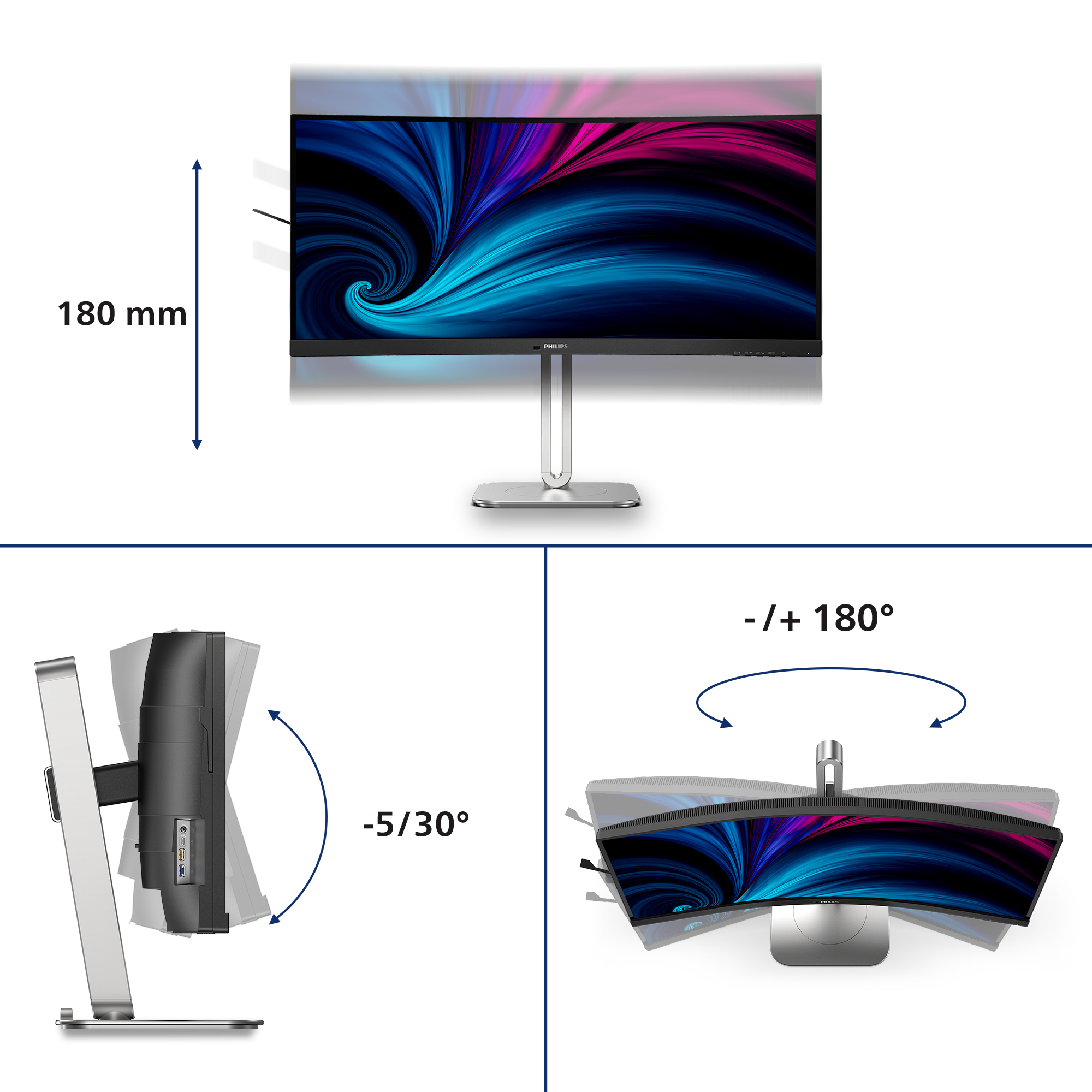 Philips 5000 series 34B2U5600C/00 computer monitor 86,4 cm (34") 3440 x 1440 Pixels Dual QHD LCD Grijs - Afbeelding 5