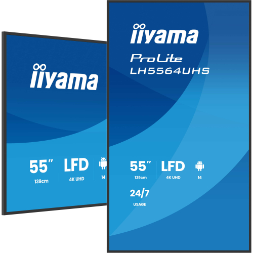iiyama LH5564UHS-B1AG beeldkrant Digitale signage flatscreen 139,7 cm (55") Wifi 500 cd/m² 4K Ultra HD Zwart Type processor Android 24/7