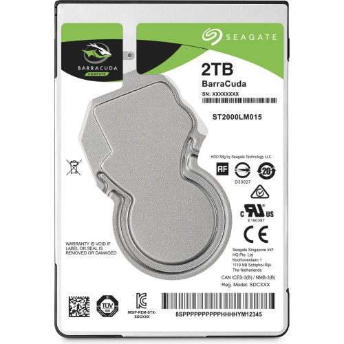 Seagate Barracuda 2.5" interne harde schijf 2 TB 5400 RPM 128 MB 2.5" SATA III