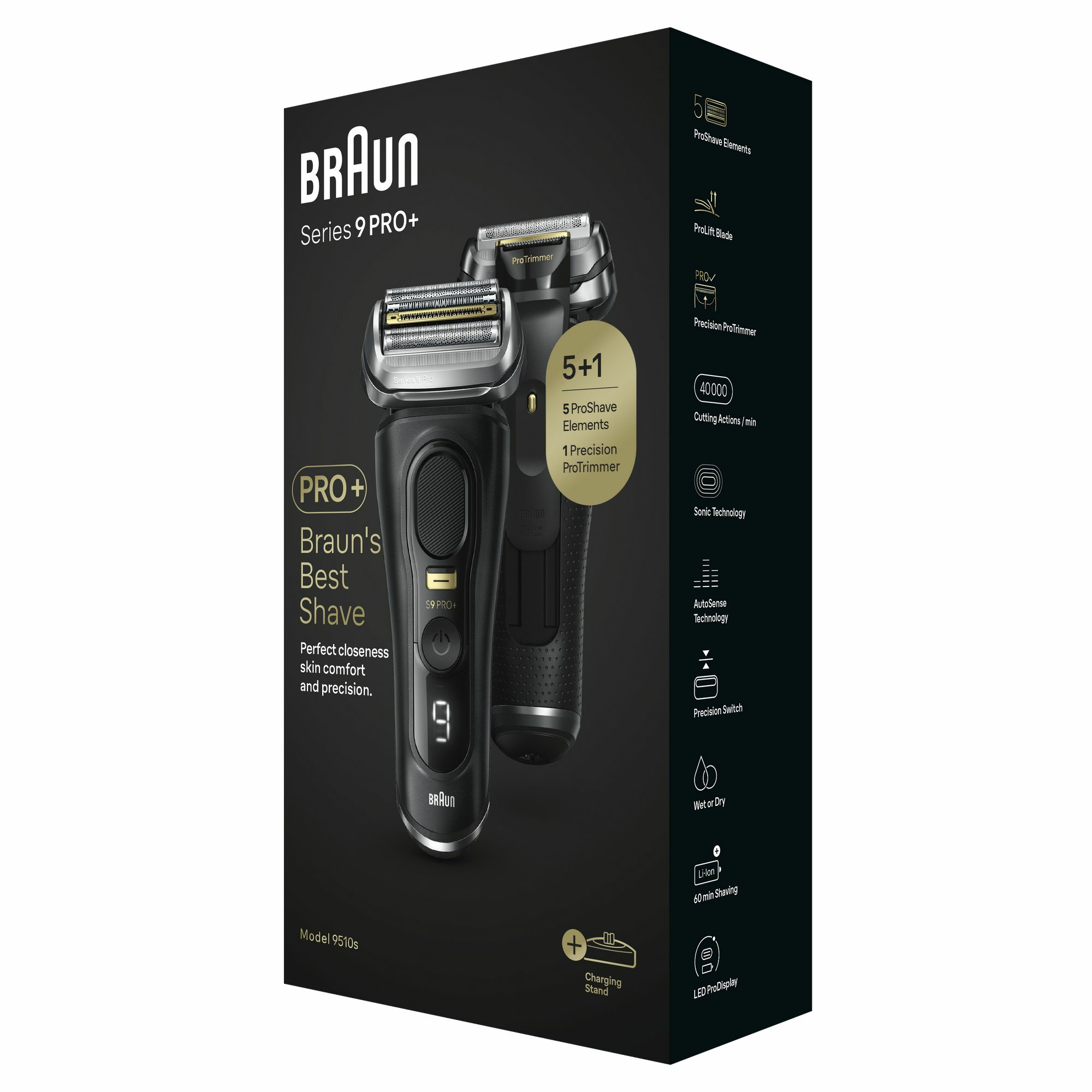Braun Series 9 Pro+ 9510s Wet & Dry Scheerapparaat met scheerblad Trimmer Zwart