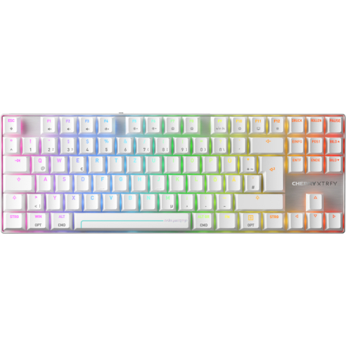 CHERRY MX 8.2 Pro TMR Wireless toetsenbord Gamen USB + RF Wireless + Bluetooth QWERTZ Duits Zilver, Wit