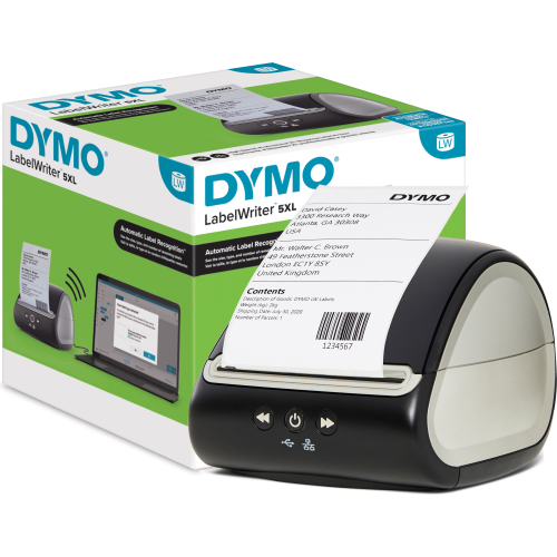 DYMO LabelWriter 5XL Labelprinter | Automatische labelherkenning labelmaker | Drukt extra brede verzendlabels af voor Amazon, DHL en meer | Perfect voor webwinkeliers | Tweepolige EU-stekker