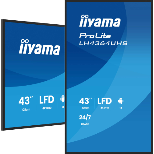iiyama LH4364UHS-B1AG beeldkrant Digitale signage flatscreen 109,2 cm (43") LED Wifi 500 cd/m² 4K Ultra HD Zwart Type processor Android 24/7
