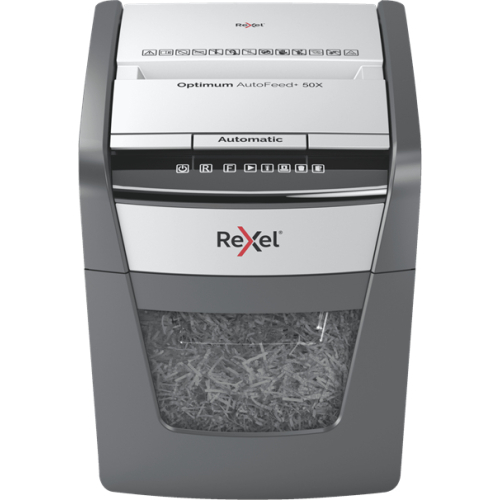 Rexel Optimum AutoFeed+ 50X papiervernietiger Kruisversnippering 55 dB 22 cm Zwart, Grijs