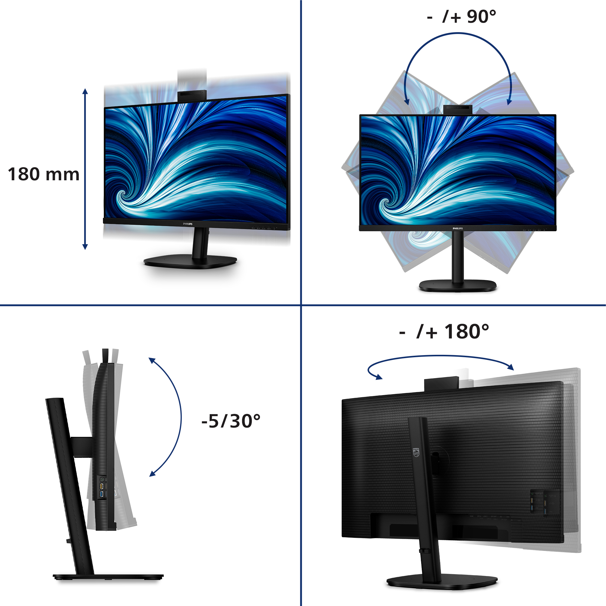 Philips 3000 series 32B2U3601H/00 computer monitor 80 cm (31.5") 2560 x 1440 Pixels Quad HD LCD Zwart - Afbeelding 4