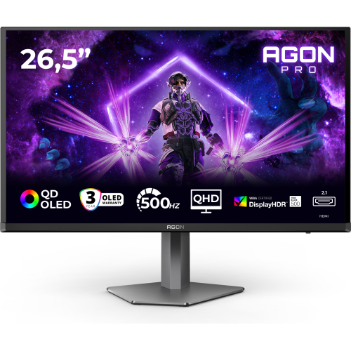 AOC AGON PRO AG276QKD2 computer monitor 67,3 cm (26.5") 2560 x 1440 Pixels Quad HD QD-OLED Zwart, Grijs