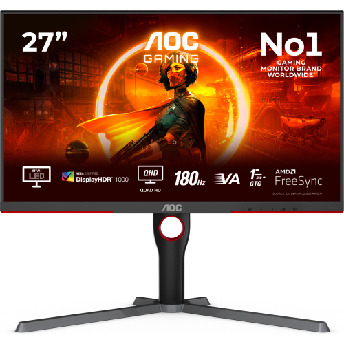 AOC G3 Q27G3XMN/BK computer monitor 68,6 cm (27") 2560 x 1440 Pixels 2K Ultra HD LED Zwart, Rood