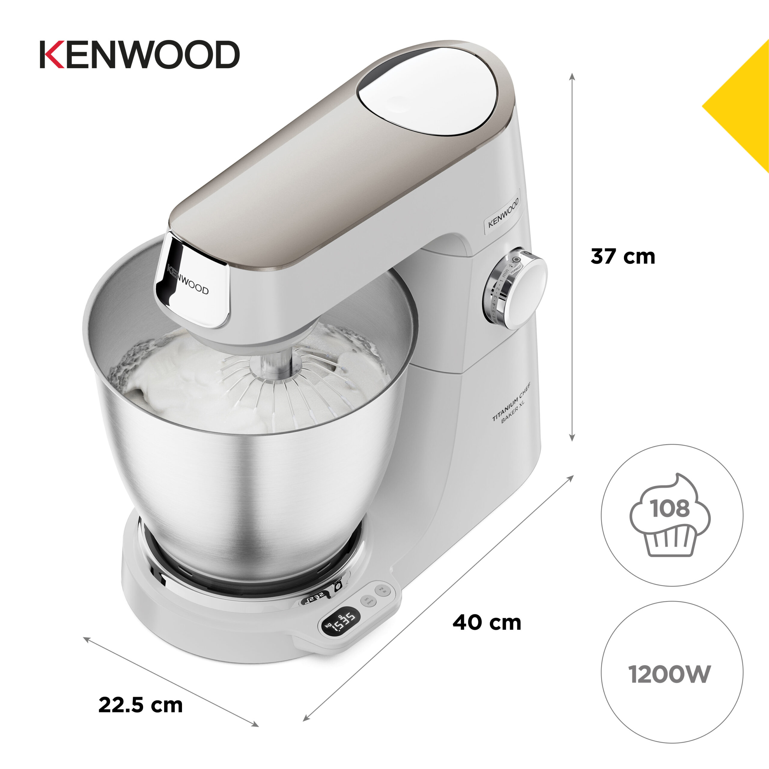 Kenwood Titanium Chef Baker XL keukenmachine 1200 W 7 l Wit Ingebouwde weegschalen - Afbeelding 4