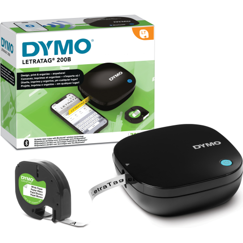 DYMO LetraTag 200B labelprinter met bluetooth | Compacte labelmaker | Verbinding via draadloze bluetoothtechnologie met iOS en Android | Inclusief 1 witte papieren etikette