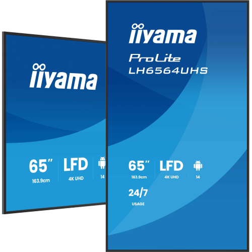iiyama LH6564UHS-B1AG beeldkrant Digitale signage flatscreen 165,1 cm (65") Wifi 500 cd/m² 4K Ultra HD Zwart Type processor Android 24/7
