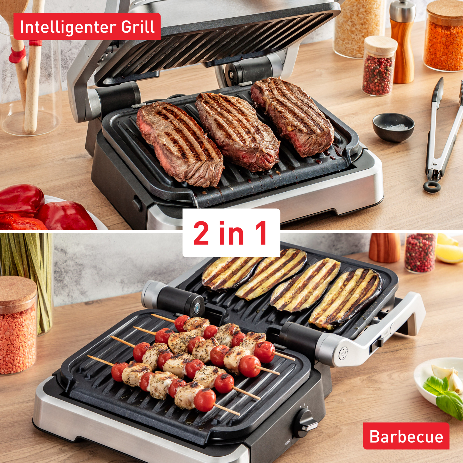 Tefal OptiGrill 2in1 GC773D intelligente grill met grilltang rvs