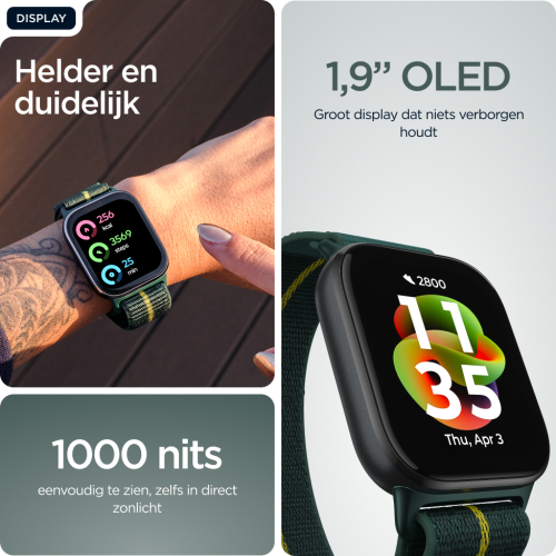 Motorola moto watch fit 4,83 cm (1.9") OLED 44.5 mm Digitaal Touchscreen Groen, Grijs GPS