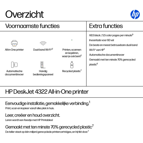 HP DeskJet 4322 Draadloos All-in-One Kleur Printer