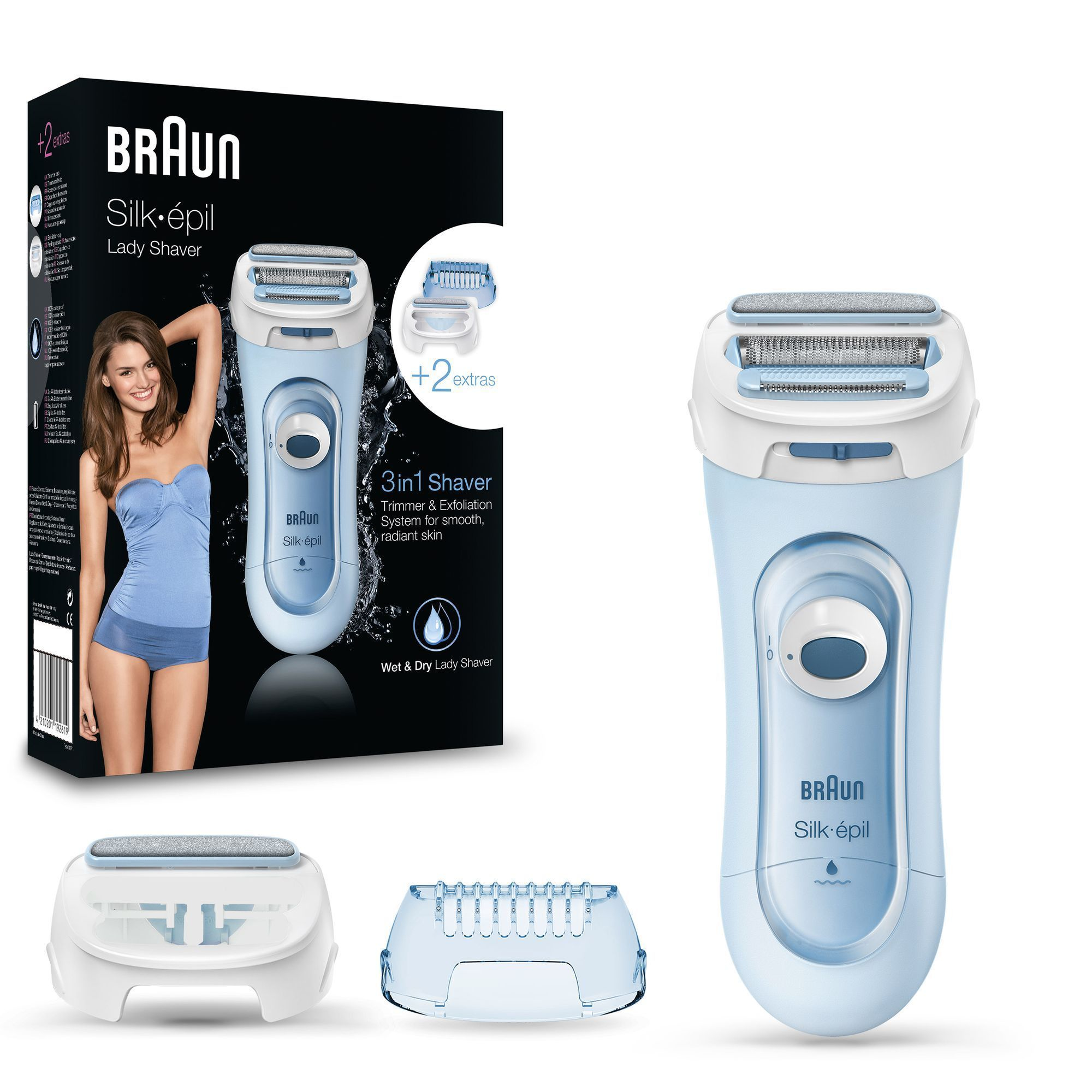 Braun Silk-épil Lady Shaver 5-160 Blauw - 3in1 Draadloos W&D Elek Scheerapparaat, Trimmer En Scrub - Afbeelding 3