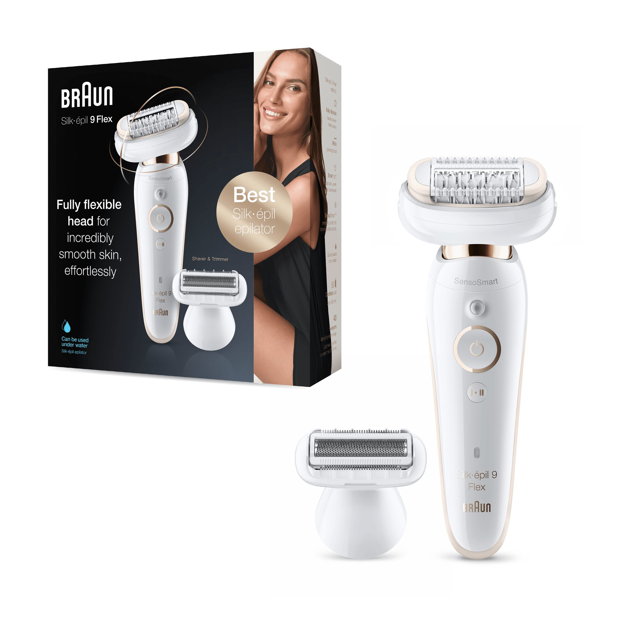 Braun Silk-épil 9 Flex 9-002 - Epilator Voor Vrouwen Met Flexibele Kop Voor Ontharen, Wit/Goud