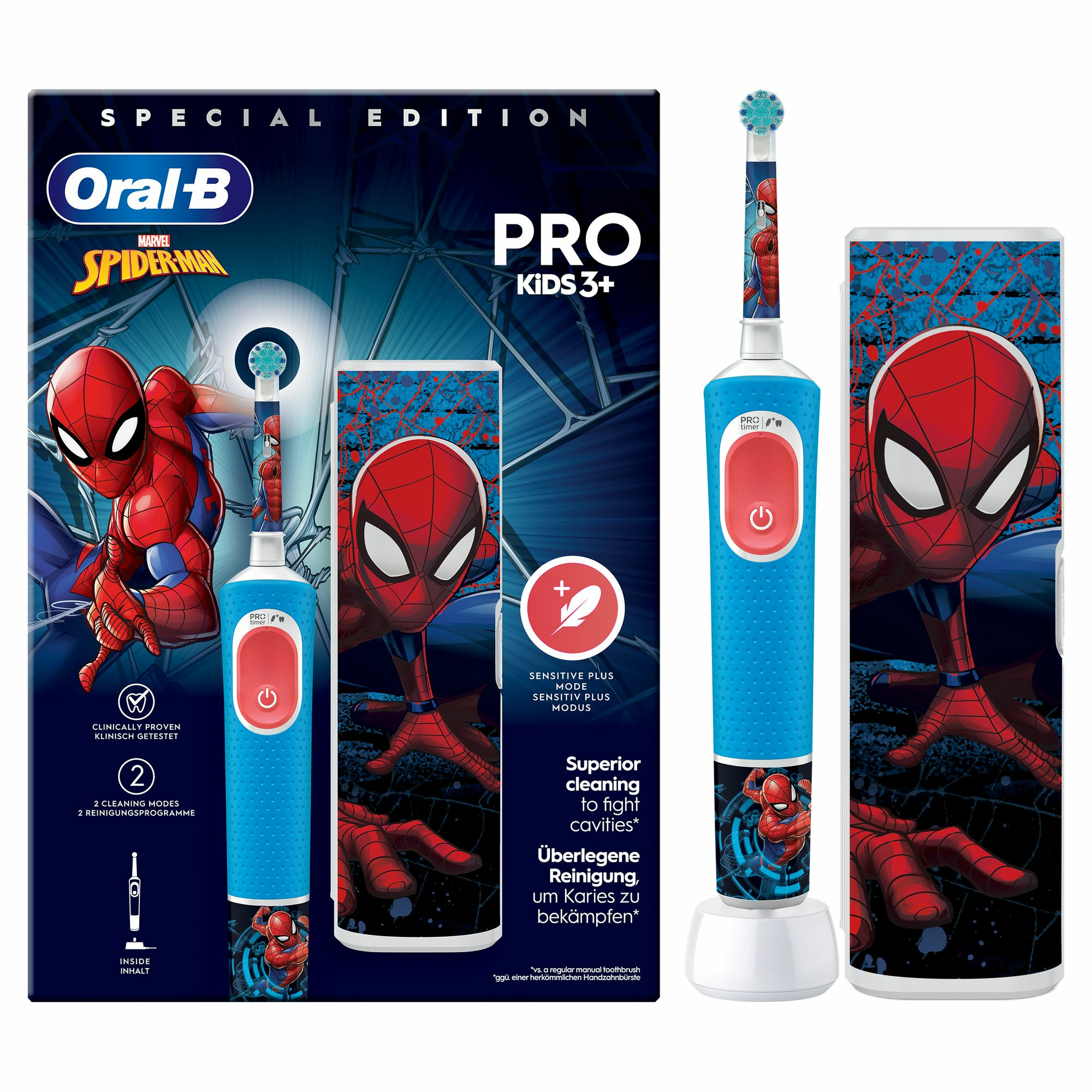 Oral-B Vitality Pro Kids Spiderman Kind Roterende-oscillerende tandenborstel Blauw, Rood