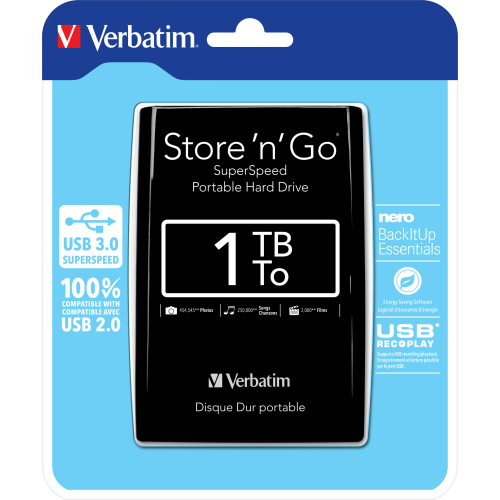 Verbatim Draagbare vaste Store 'n' Go-schijf met USB 3.0 van 1 TB Black