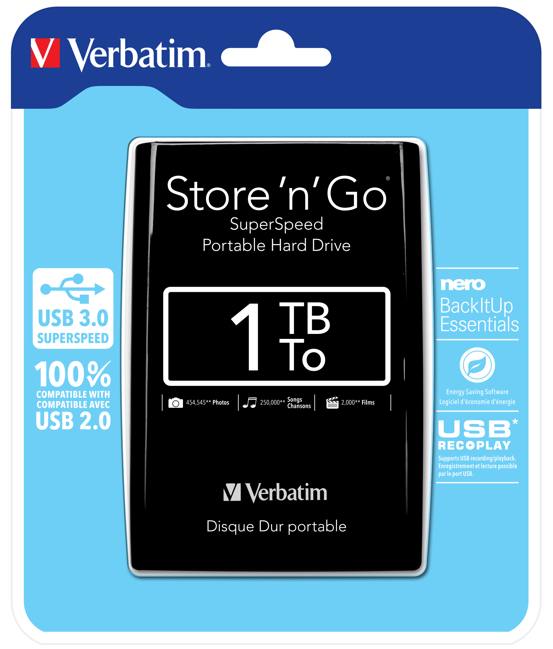 Verbatim Draagbare vaste Store 'n' Go-schijf met USB 3.0 van 1 TB Black
