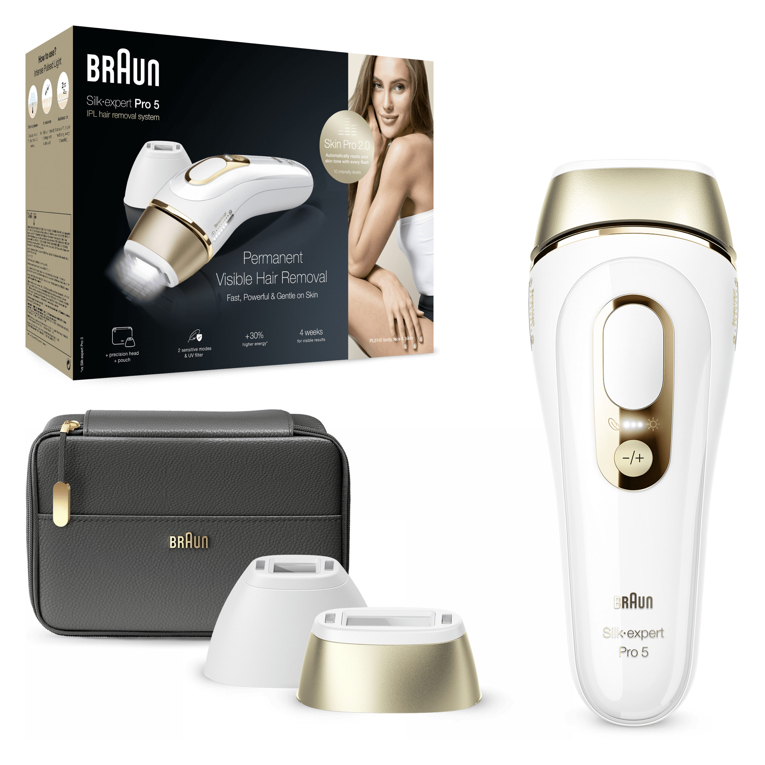 Braun Silk-expert Pro Silk·expert Pro 5 PL5140 IPL Voor Vrouwen, Voor Blijvend Zichtbare Ontharing Thuis, Wit/Goud - Afbeelding 3