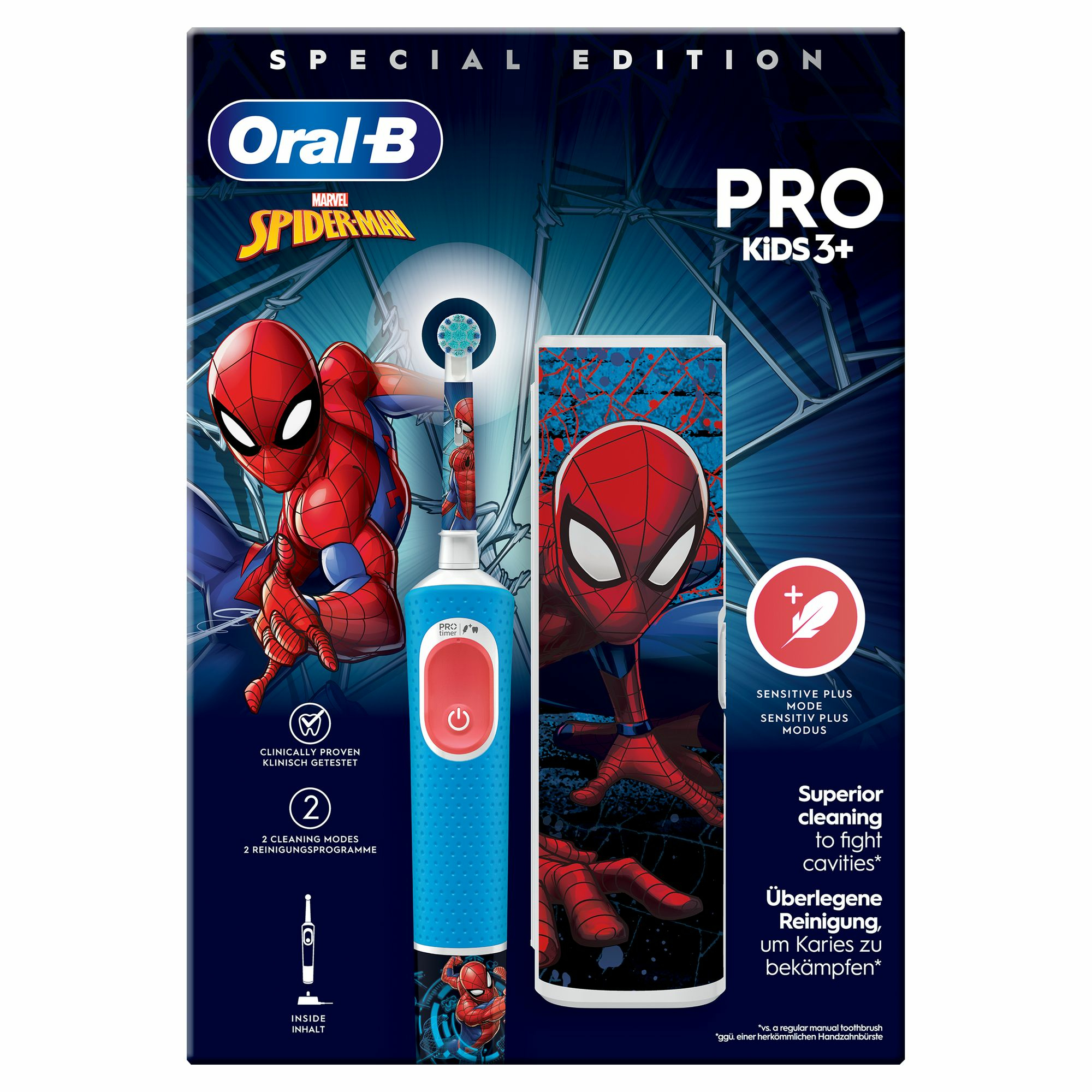 Oral-B Vitality Pro Kids Spiderman Kind Roterende-oscillerende tandenborstel Blauw, Rood - Afbeelding 2